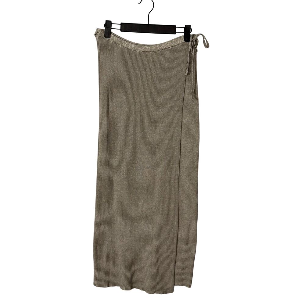 Free People Olive Taupe Ribbed Wrap Midi Skirt